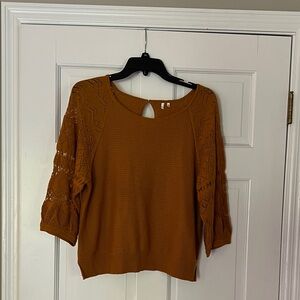 Anthropologie Rust Crew Neck Sweater, Sz S, 3/4 sleeve